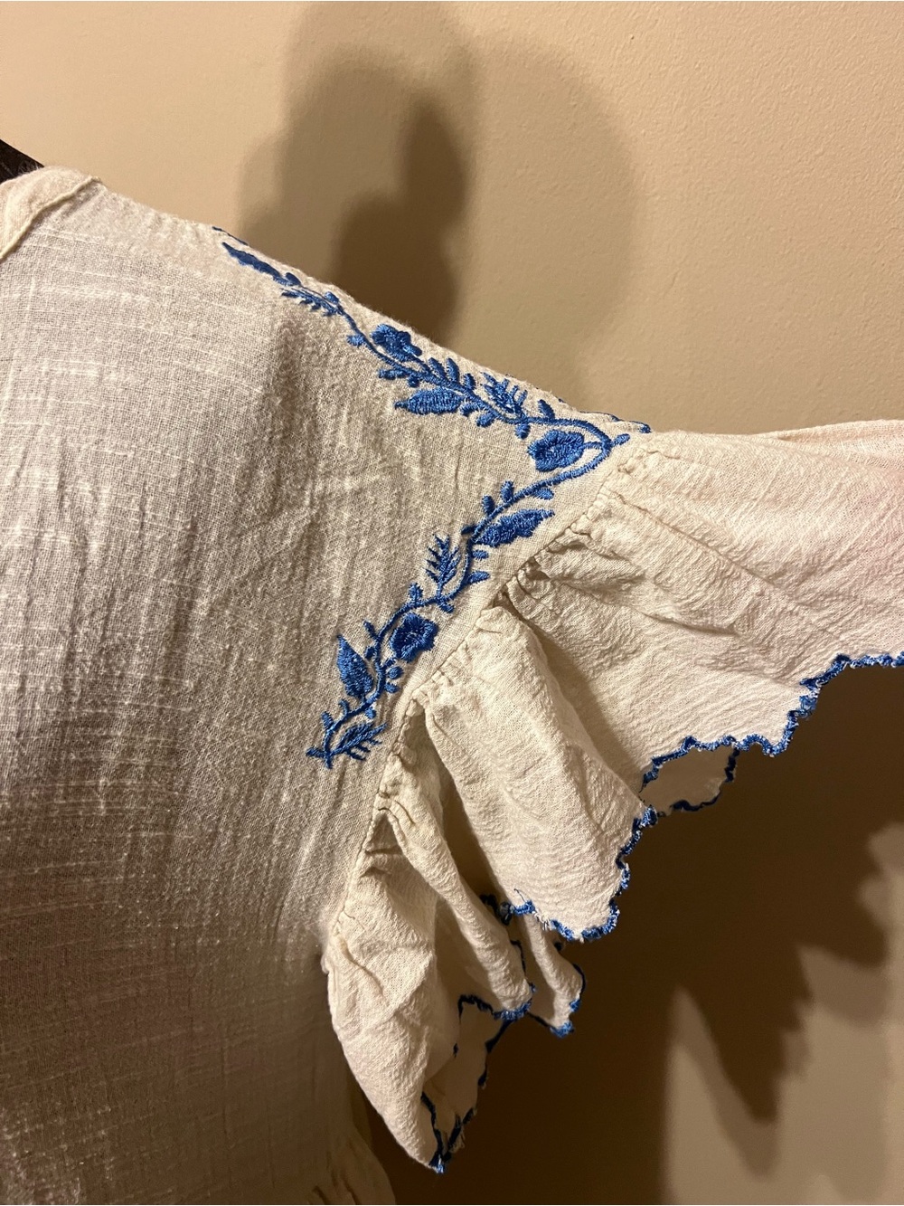 Free People Cream Mini Dress with Blue Embroidery - Picture 5 of 9